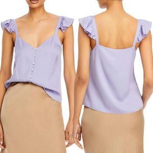 Theory | Lavender Purple Silk Ruffle Sleeve Button Front Top M *missing button*